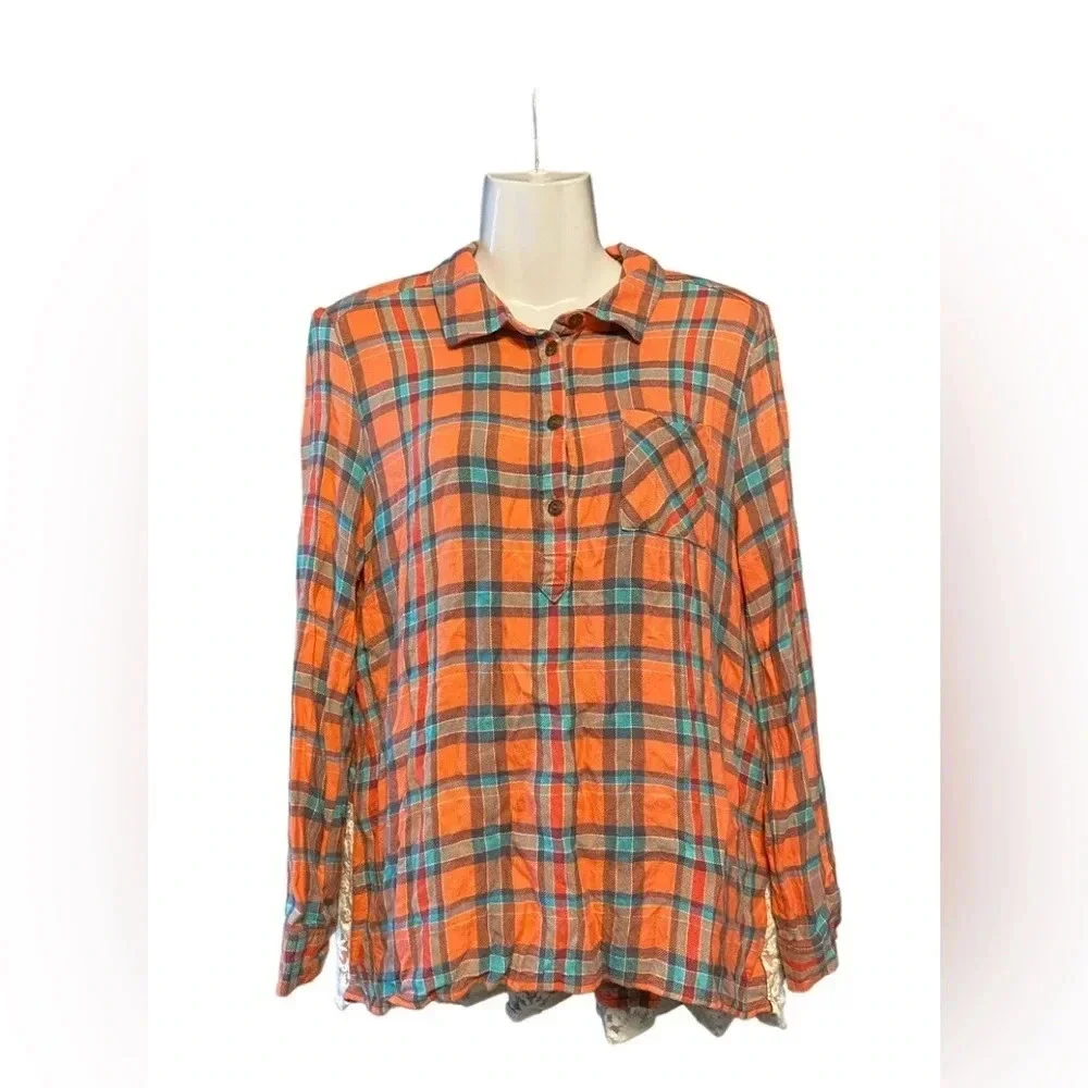 Women’s Matilda Jane Noble Tunic Coral Plaid Lace Popover